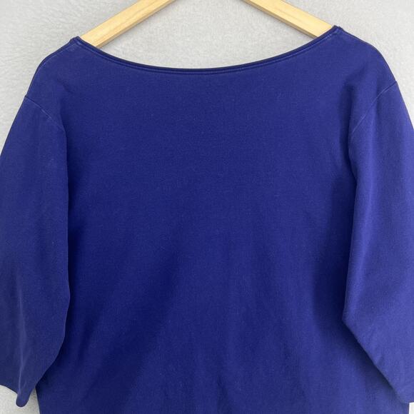 EILEEN FISHER Top 2X Plus Cotton Interlock Jersey Scoop Neck 3/4 Sleeve Blue - Picture 4 of 13